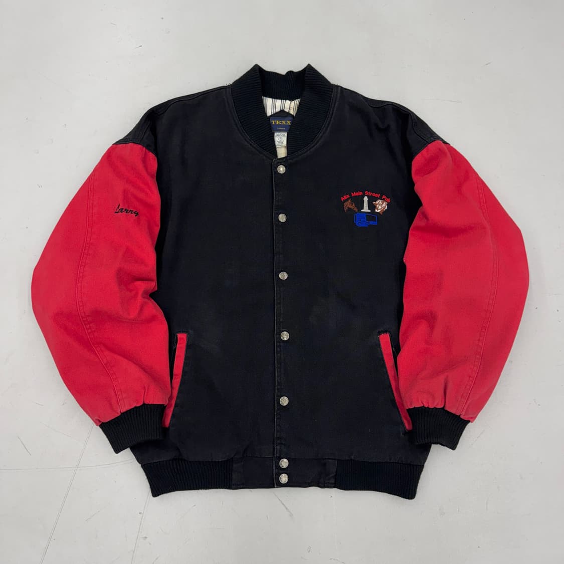 90s 올드스쿨 검빨 배색 코튼 바시티 자켓 상품이미지2