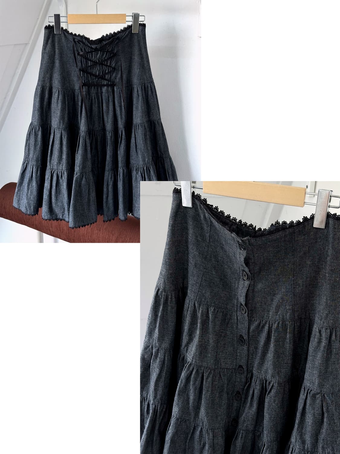 Cotton indigo shirred design 2way skirt 상품이미지2