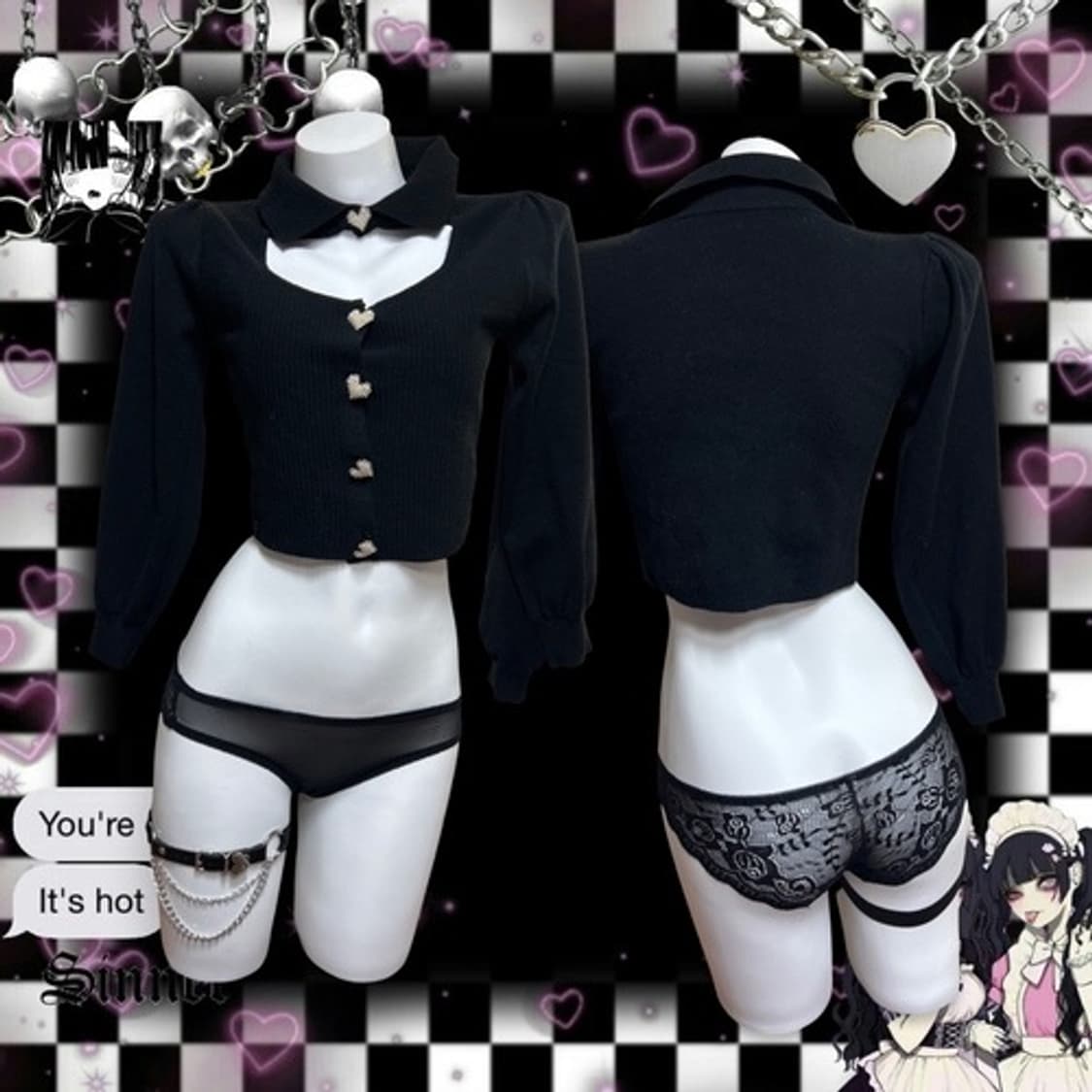 Heart button choker neck knit top 상품이미지4