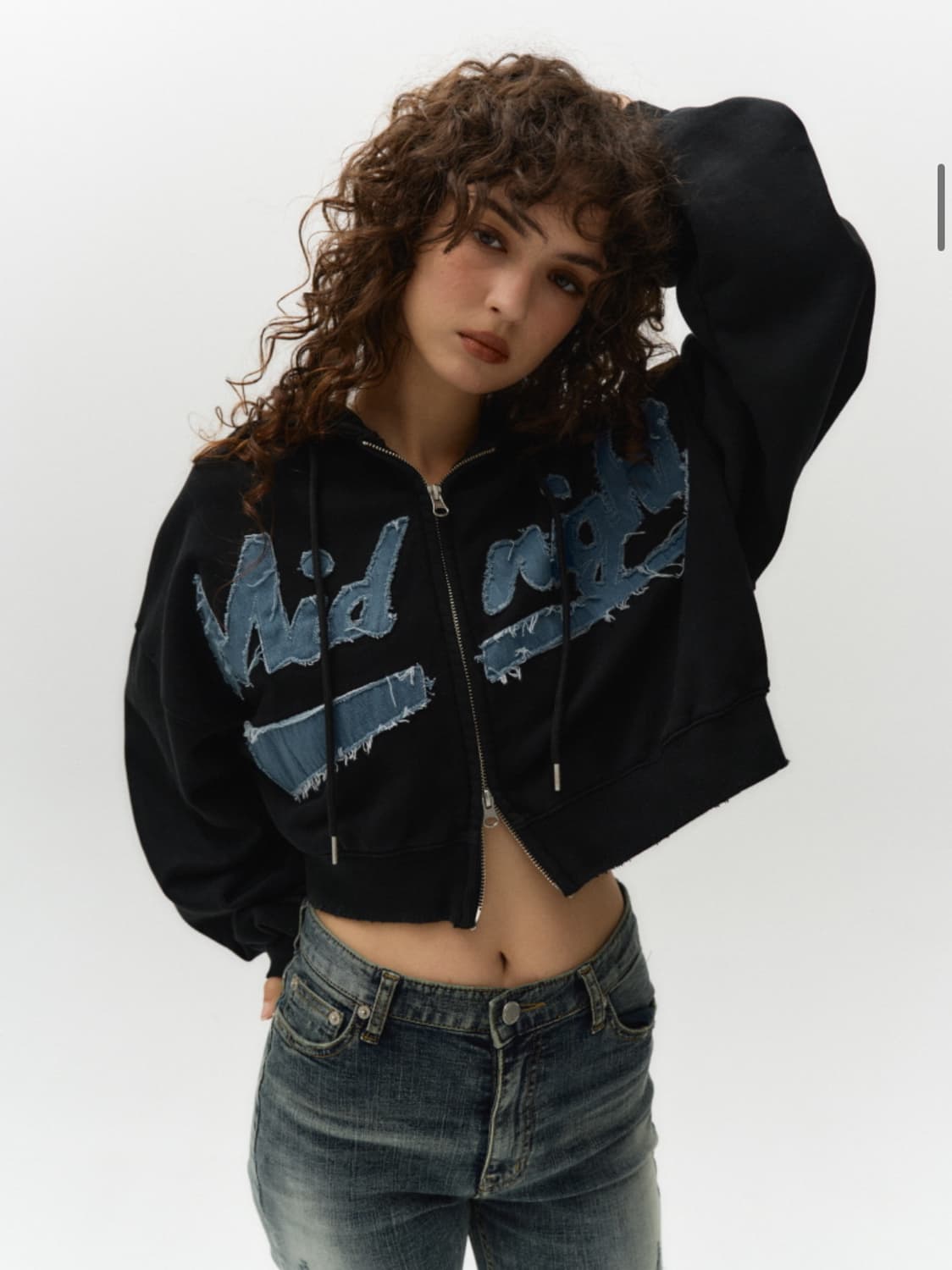 미드나잇무브 크롭 데님 후드집업 상품이미지2