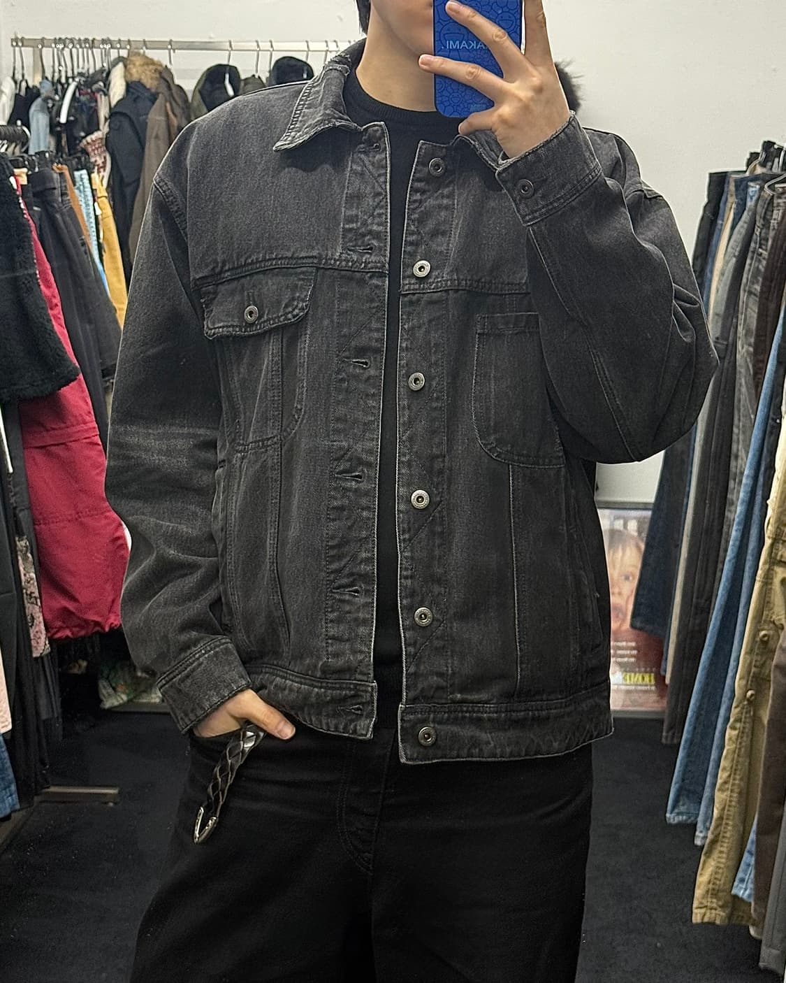 인사일런스 콘트라스트 흑청 데님 트러커 워크 자켓 오버핏 블랙 M 95 상품이미지1