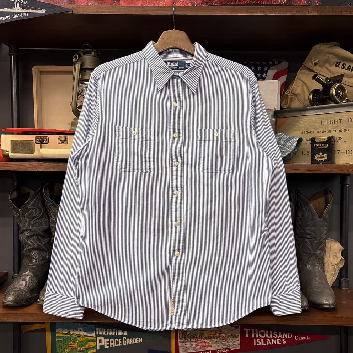 90s 폴로 랄프로렌 히코리 스트라이프 워크셔츠 캣아이 2포켓 N794 상품이미지1