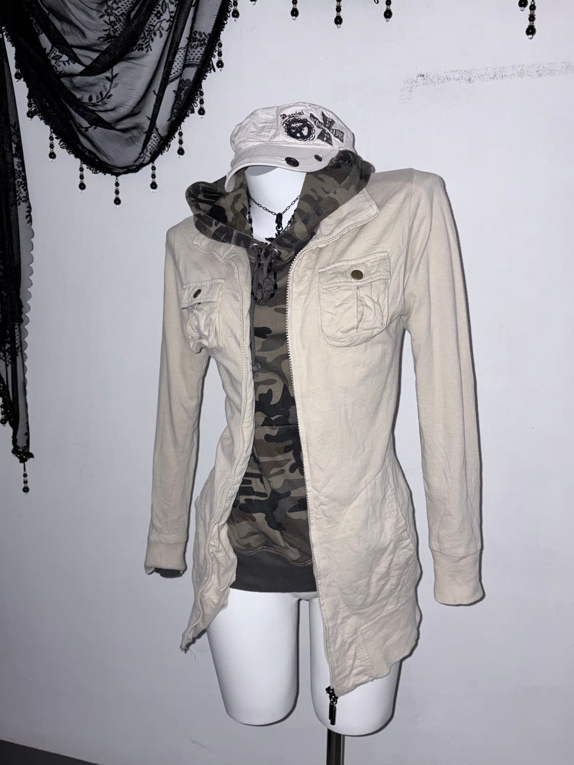 00s 딱붙 y2k 투웨이 원피스 와투케 갸루 베이지 자켓원피스 상품이미지5