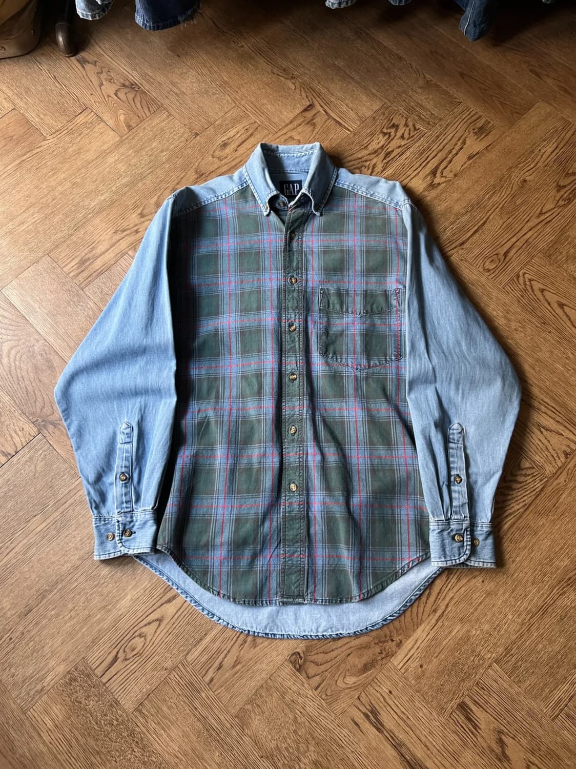 [S]90's Old GAP 올드갭 타탄체크 데님 셔츠 상품이미지1