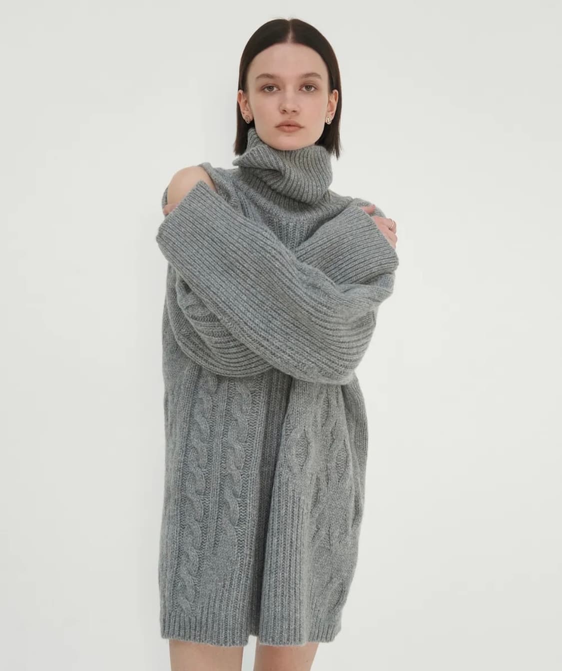 트리밍버드 원숄더 오픈 텍스처 니트 원피스 (블랙) 상품이미지2