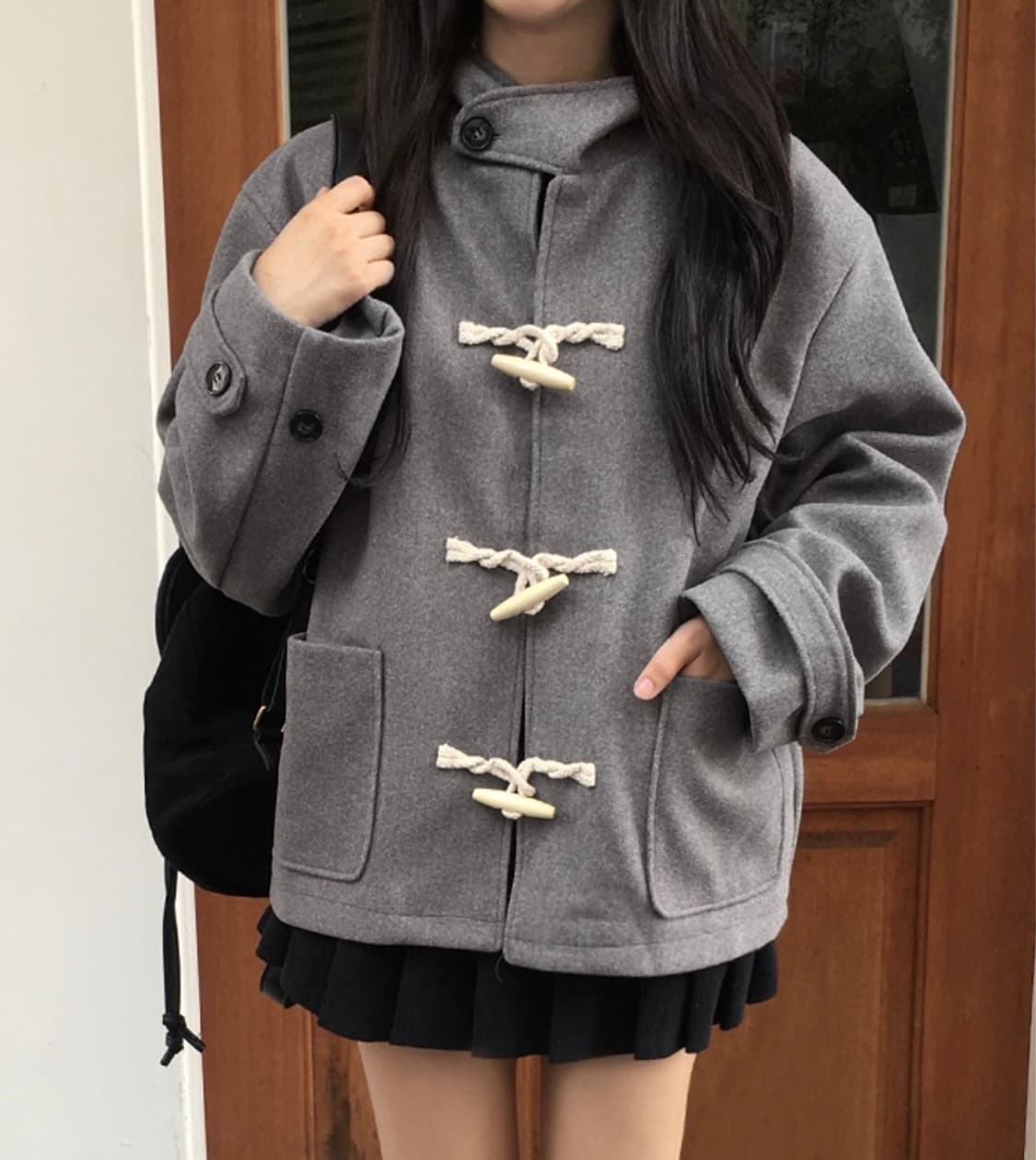 회색 떡볶이 후드 숏 코트 FREE 상품이미지1