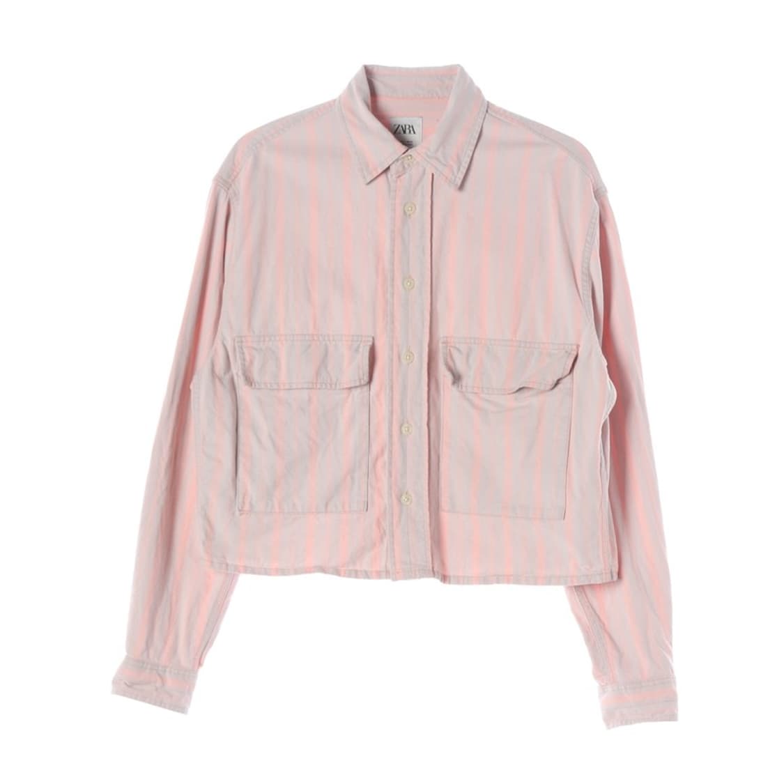 ZARA 핑크 스트라이프 포켓 크롭 셔츠 자켓 S 상품이미지1