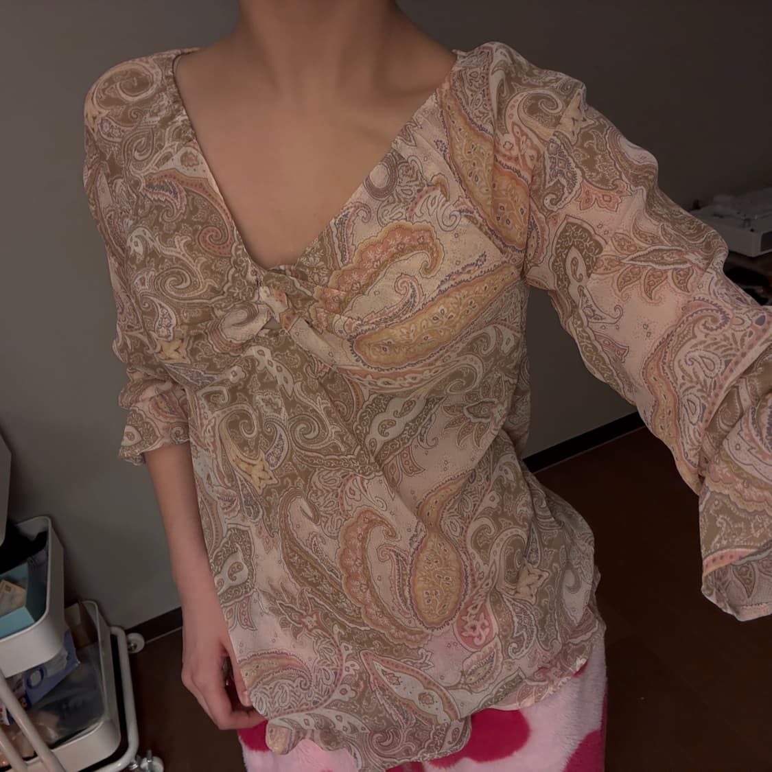 페이즐리 패턴 7부 반소매 블라우스 인디핑크 모리걸 히피 상품이미지1