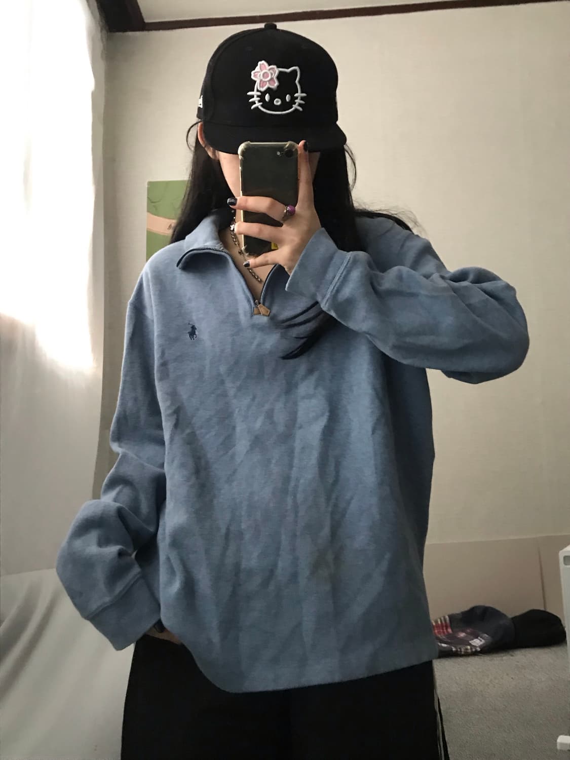 폴로 연하늘 오버핏 반집업 상품이미지5