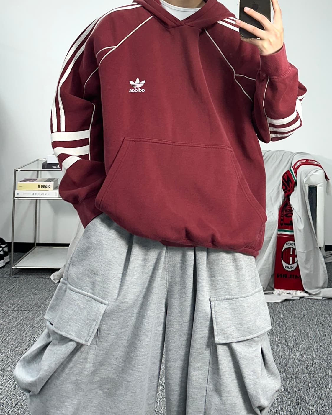 아디다스 파이어버드 버건디 후드티 XL 상품이미지4