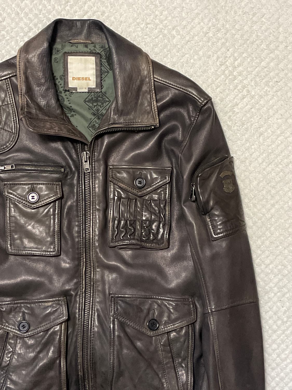 DIESEL 디젤 웨스턴 무드 램스킨 포켓 레더 자켓 브라운 상품이미지3