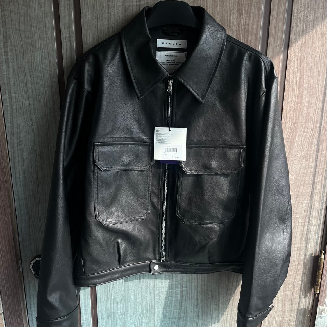 [새상품]비슬로우 비건 레더 밀리터리 집업자켓 블랙 상품이미지1