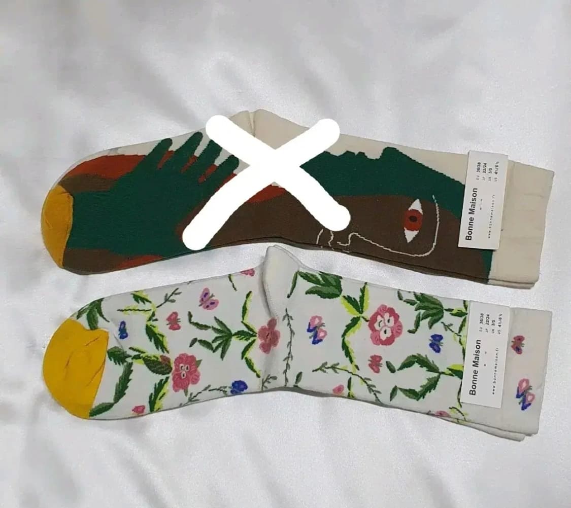 크림베이지 그린브라운 플라워 추상화 Bonne Maison 본메종 양말 상품이미지5