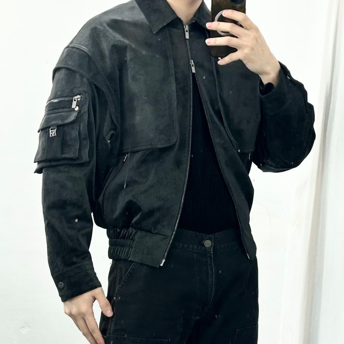 트리밍버드 스웨이드 매트 블랙 레더 자켓 상품이미지5