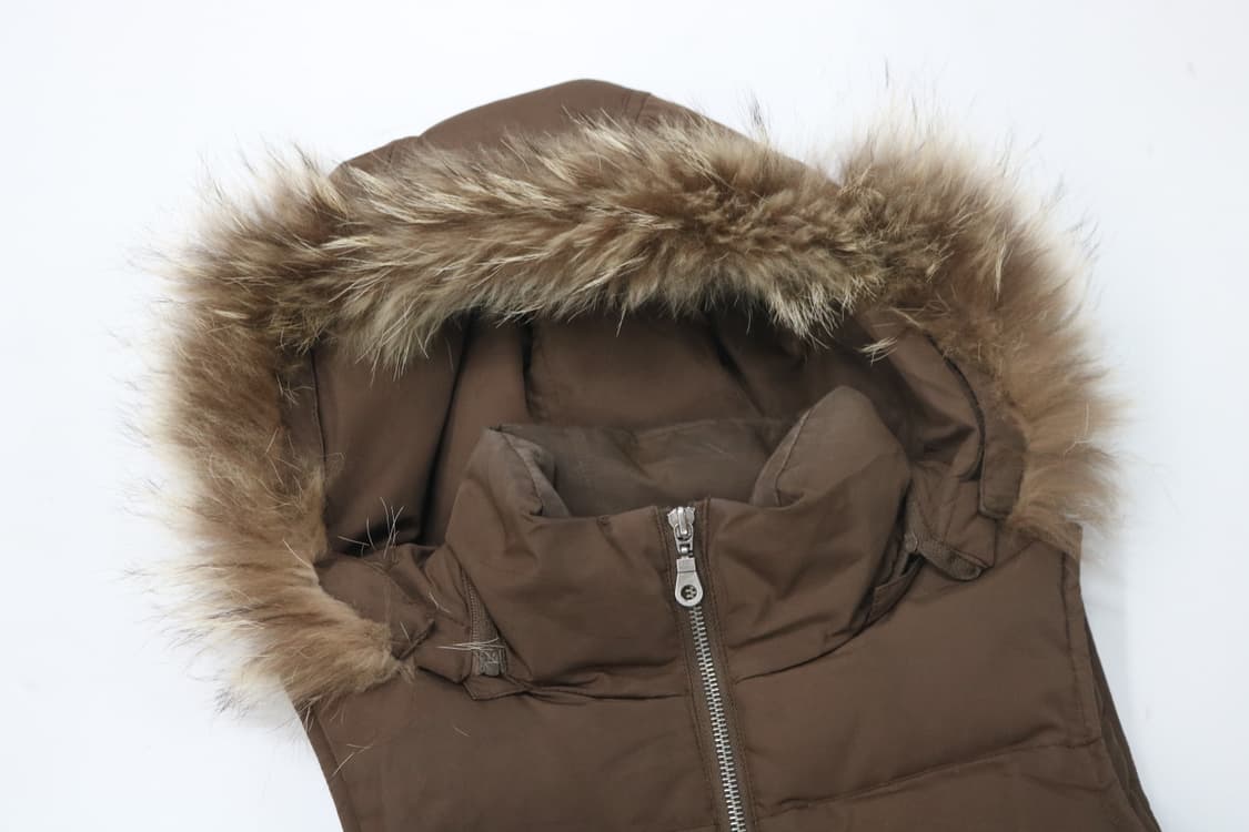 INGNI 잉니 빈티지 퍼 후드 브라운 다운 베스트 (M) 상품이미지5