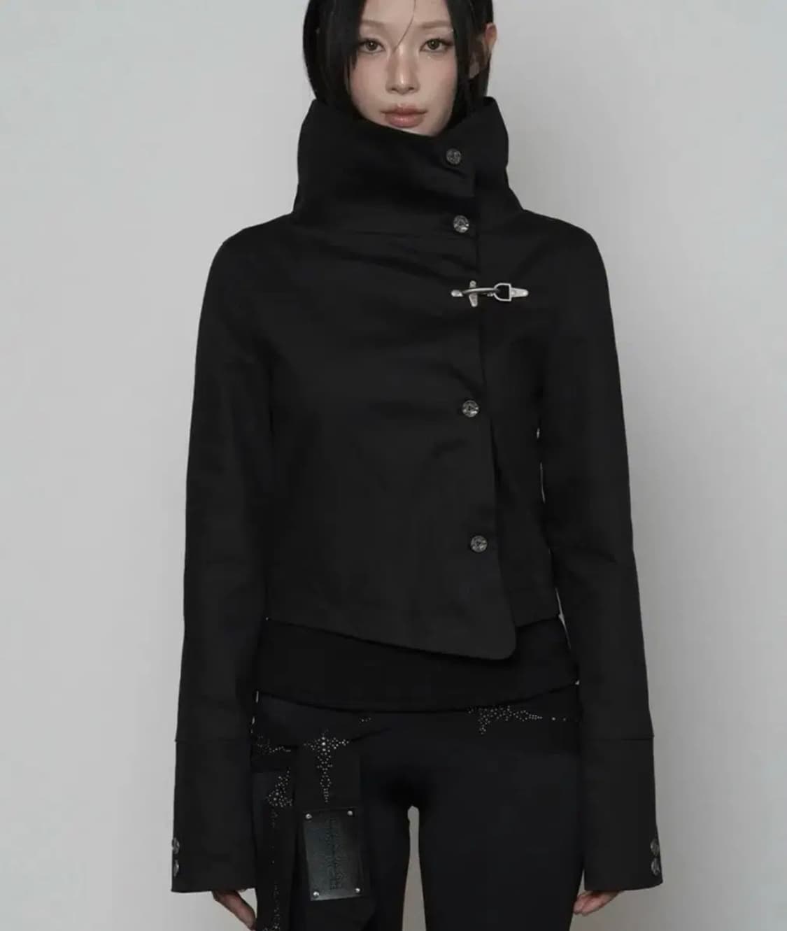 에트오소메 와이드 하이넥 사이드 버튼 자켓 상품이미지1