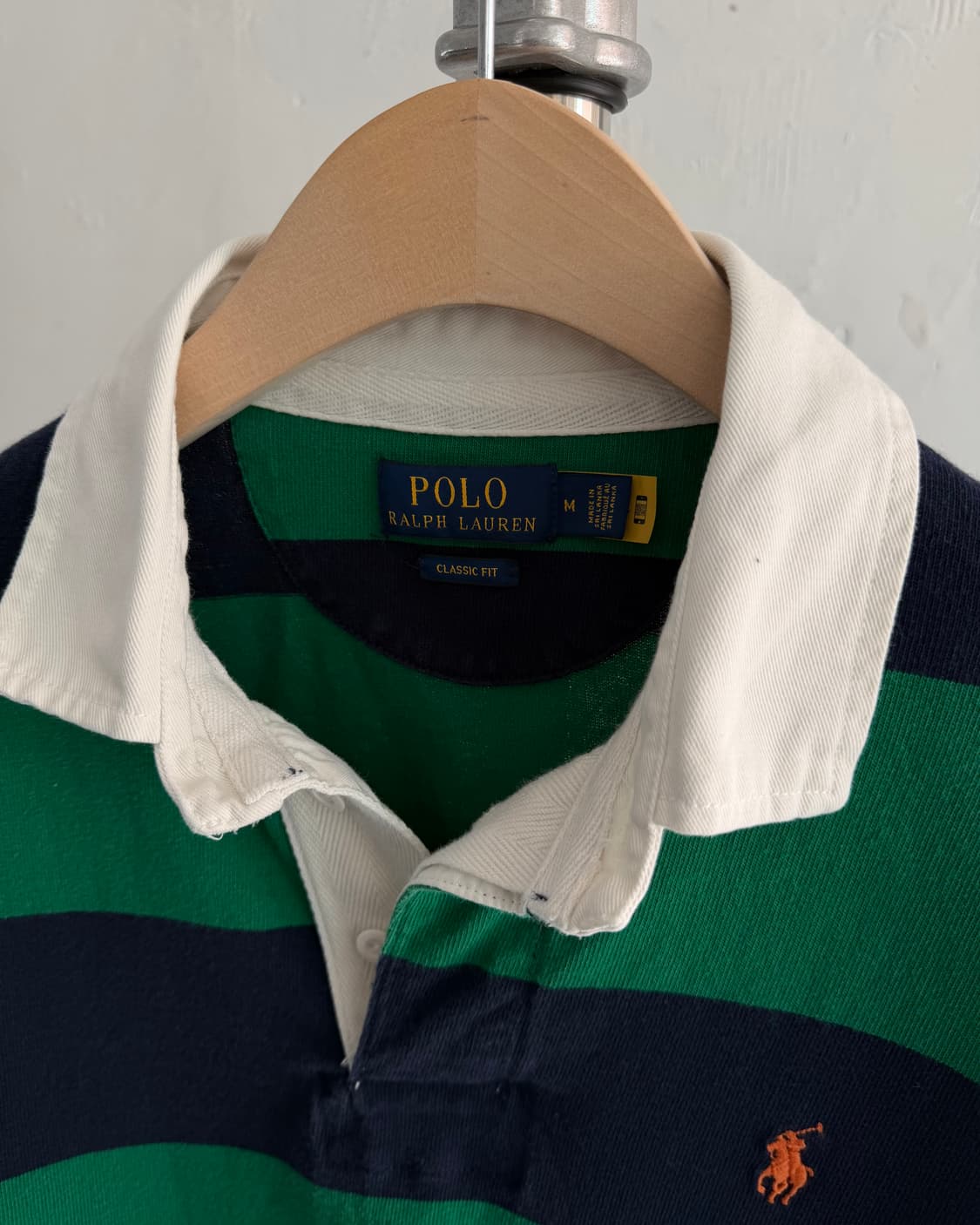 Polo 폴로 랄프로렌 QR라벨 오렌지포니 그린/네이비 단가라 럭비 셔츠 상품이미지7