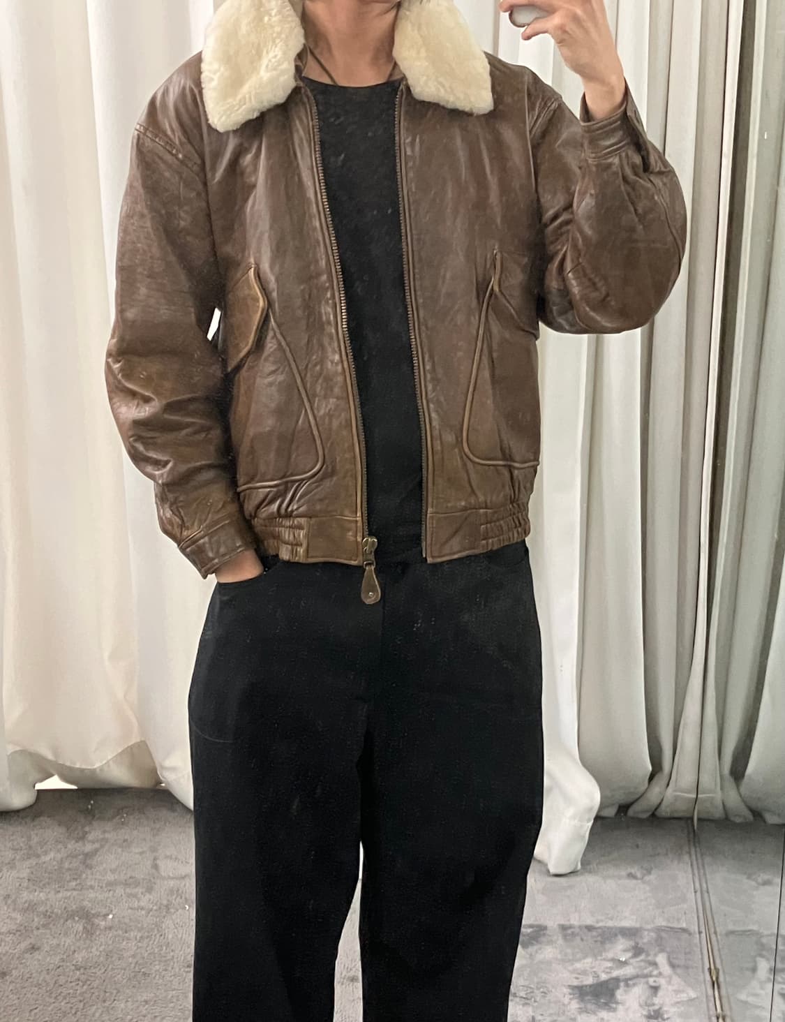 Urban Express 브라운 G-1 양가죽 봄버 자켓 L 상품이미지6