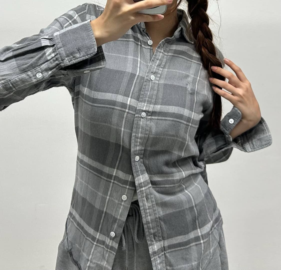 폴로 랄프로렌 그레이 체크패널 클래식 우먼 셔츠(XS) 상품이미지1