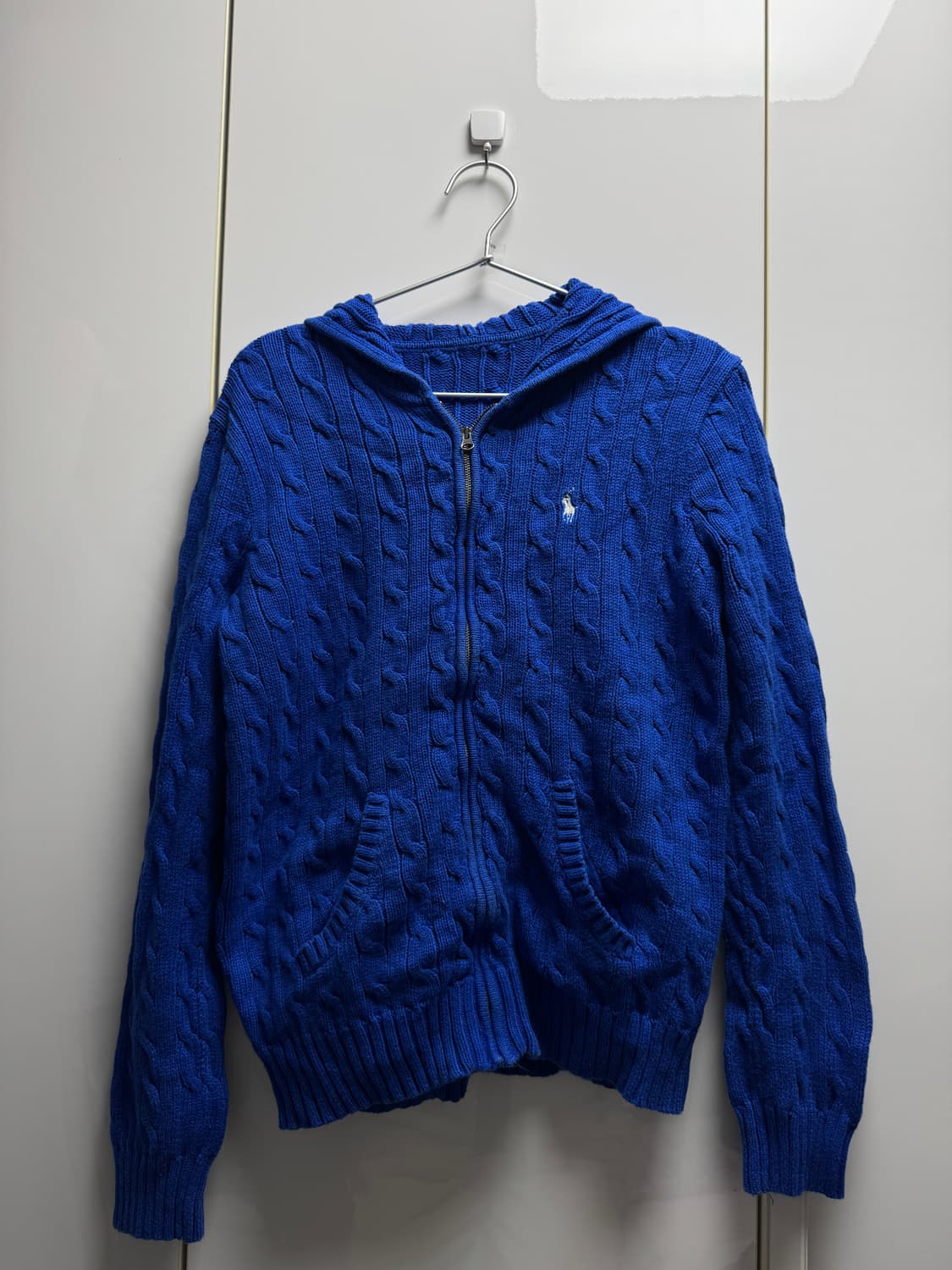 폴로 케이블 블루 후드 니트집업 상품이미지1