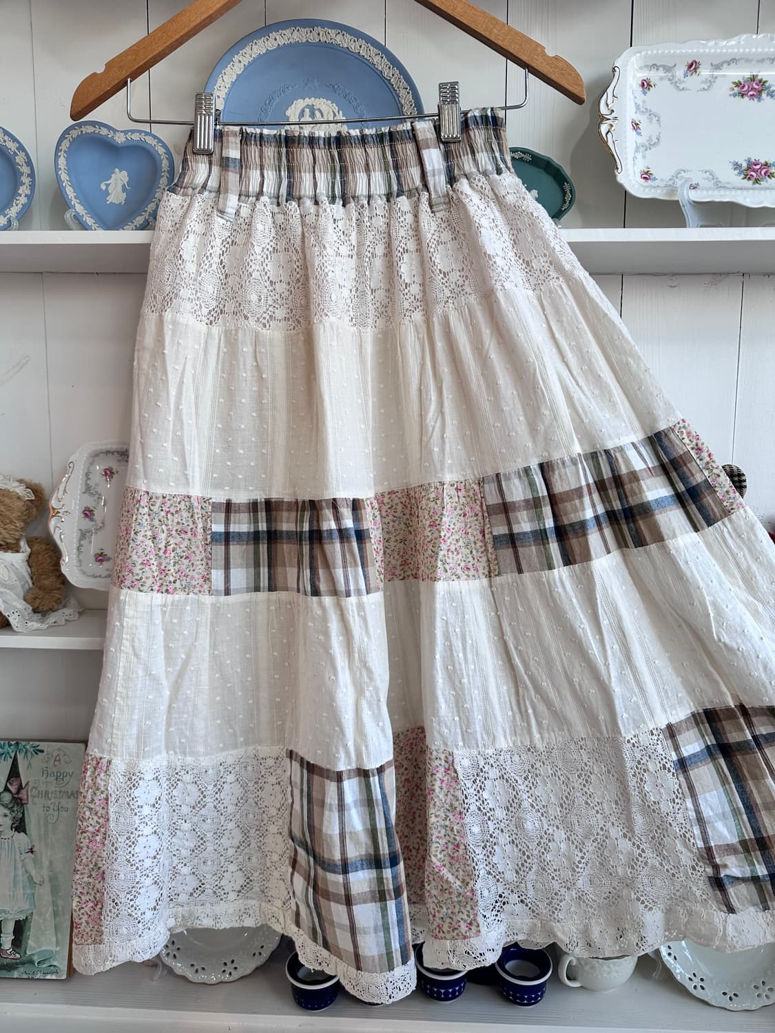 패치워크 플라워 롱 스커트 레이스 디테일 상품이미지6