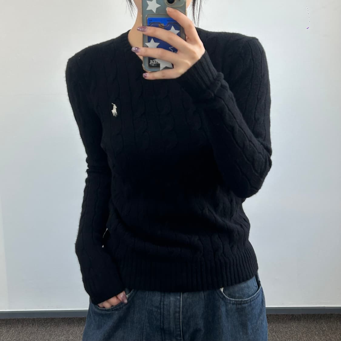 Polo 폴로 화이트포니 현행QR 블랙 캐시미어 케이블 니트 상품이미지2