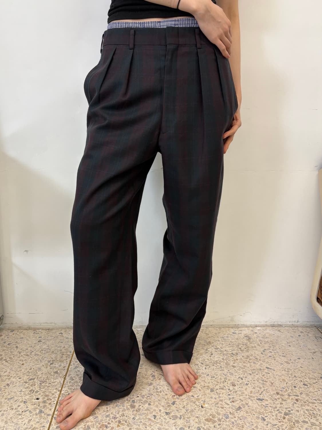 90‘s BURBERRY 체크패턴 투턱 슬랙스 상품이미지2