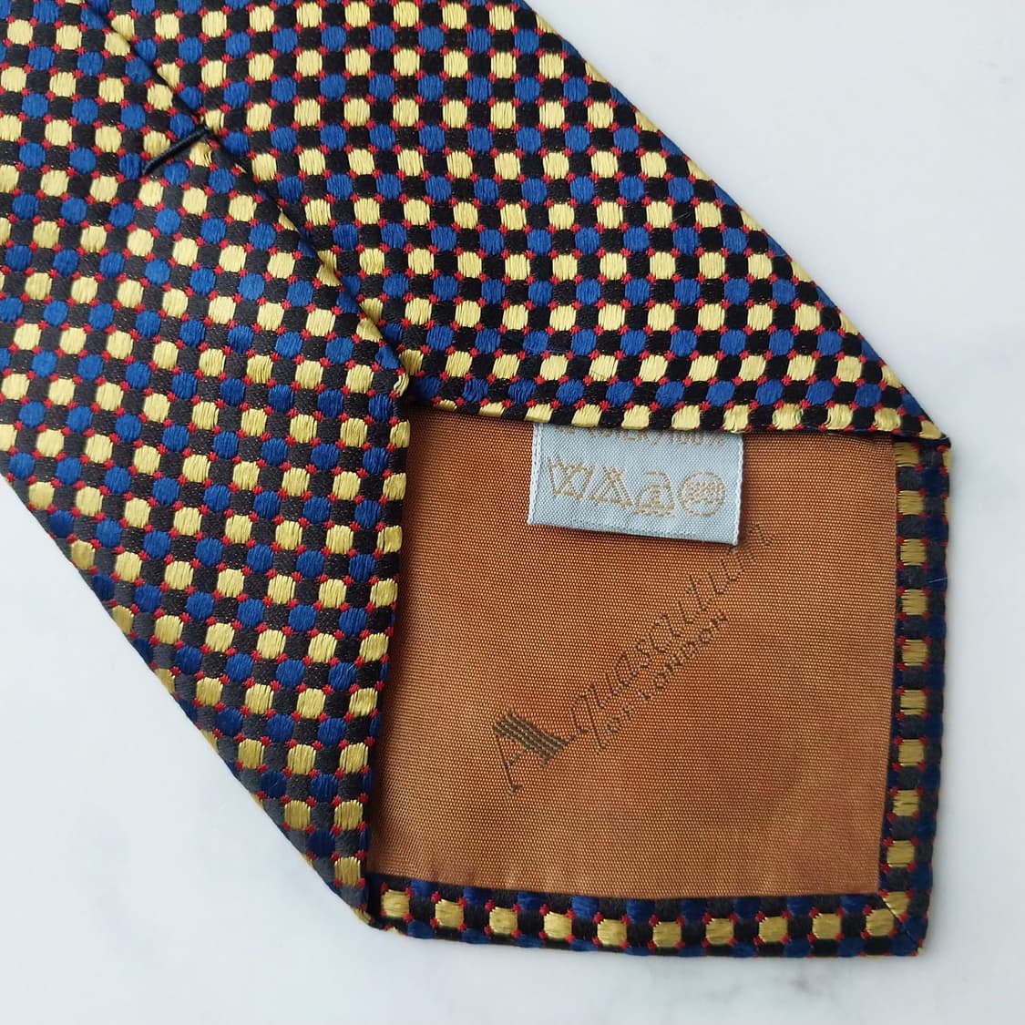 아쿠아스큐텀 실크 네이비 체크 도트 넥타이 9.3cm A+등급 K1215 상품이미지10