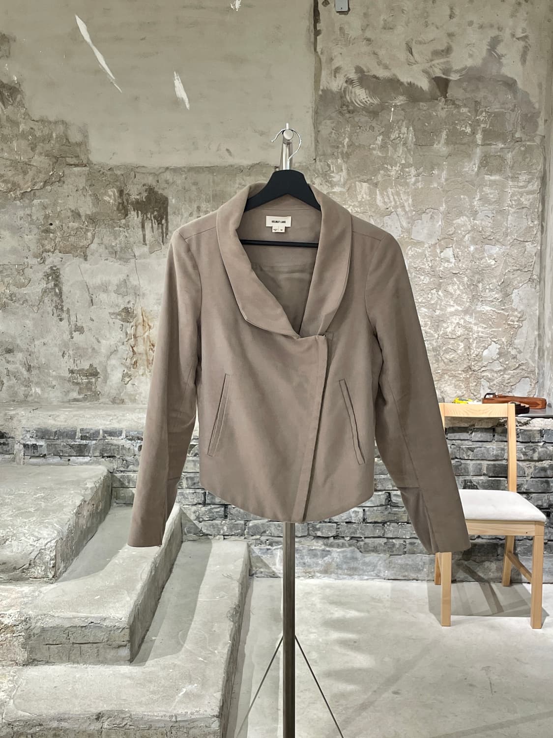 헬무트랭 베이지 레더 바이커 자켓 상품이미지1