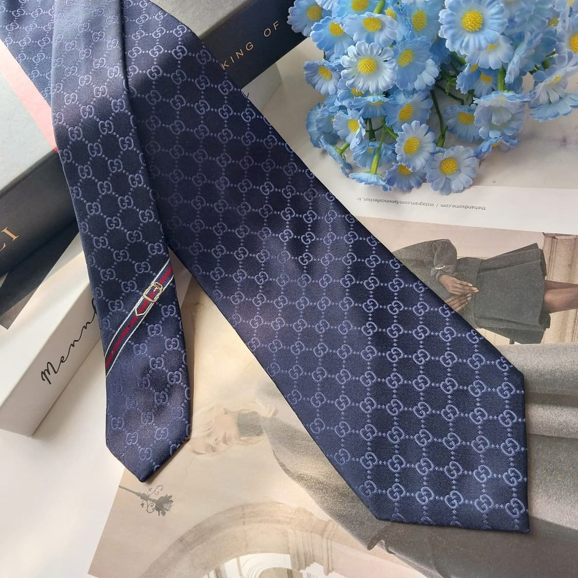 구찌 네이비 GG 로고 패턴 넥타이 8.4cm S~A+등급 K2856 상품이미지2