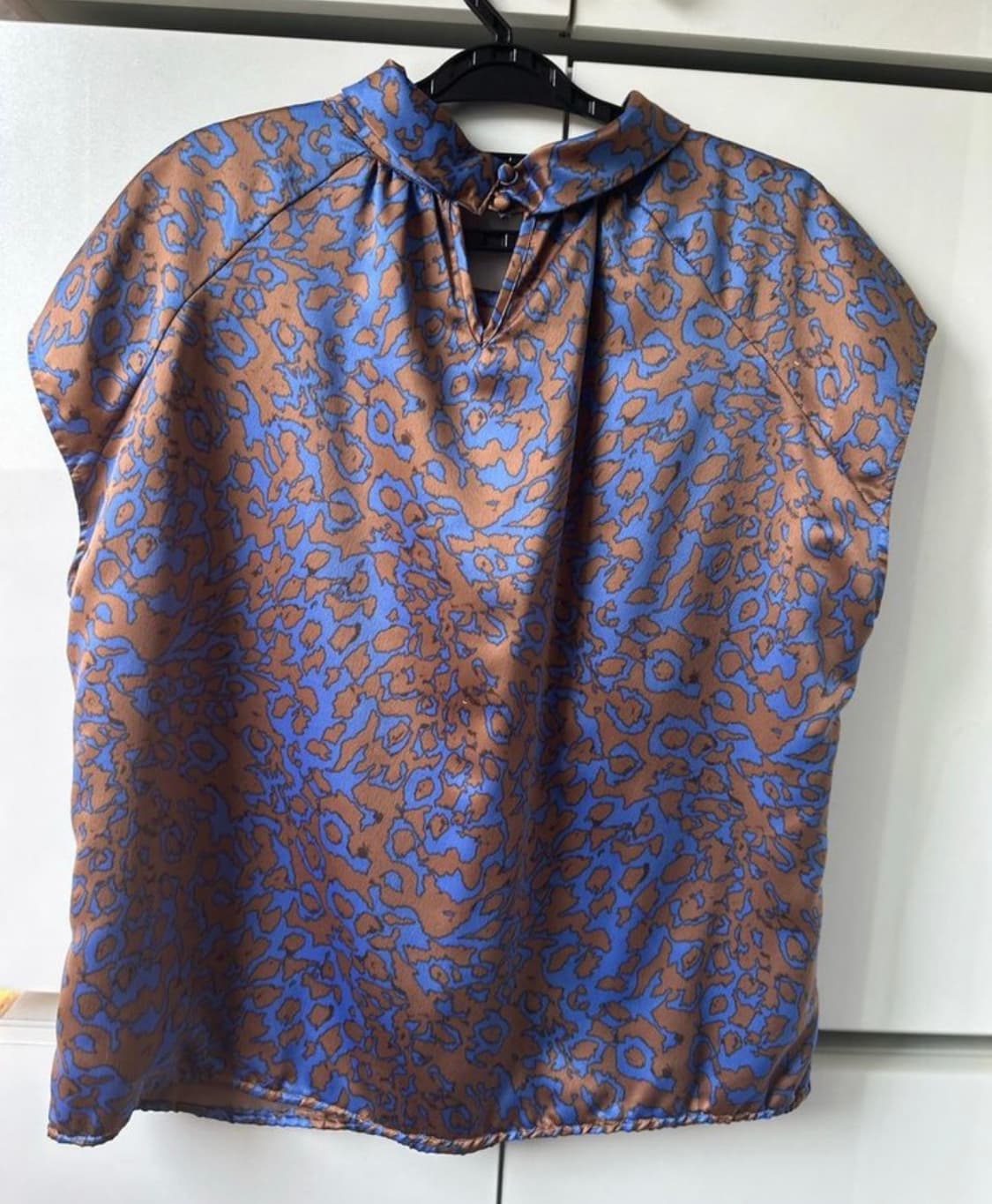블루/브라운 패턴 실크 블라우스 상품이미지6