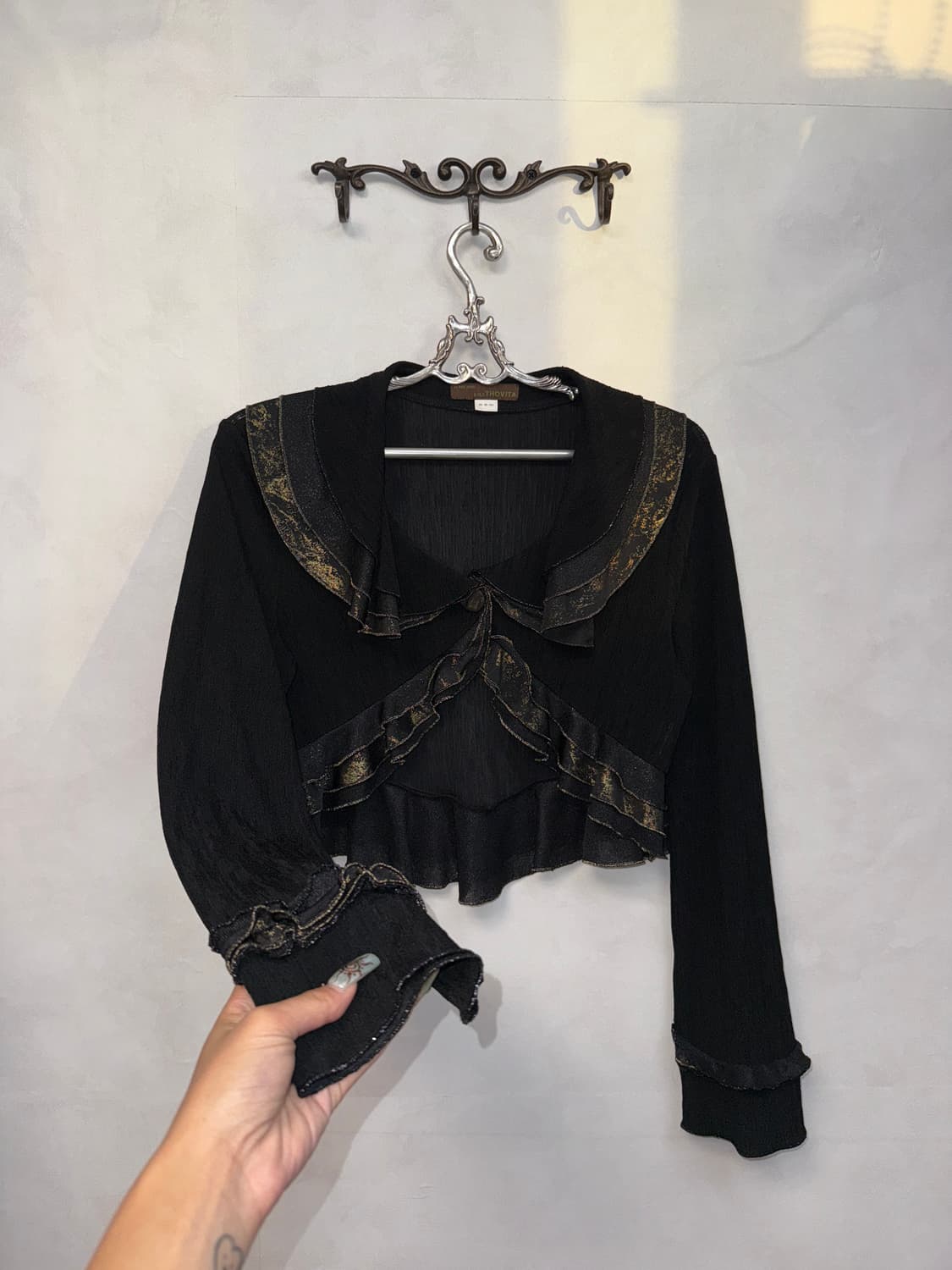 Black gold crop ruffle bolero cardigan  상품이미지5