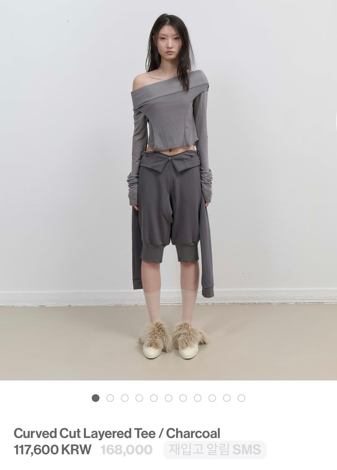 Curved Cut Layered Tee / Charcoal / 3사이즈 상품이미지1