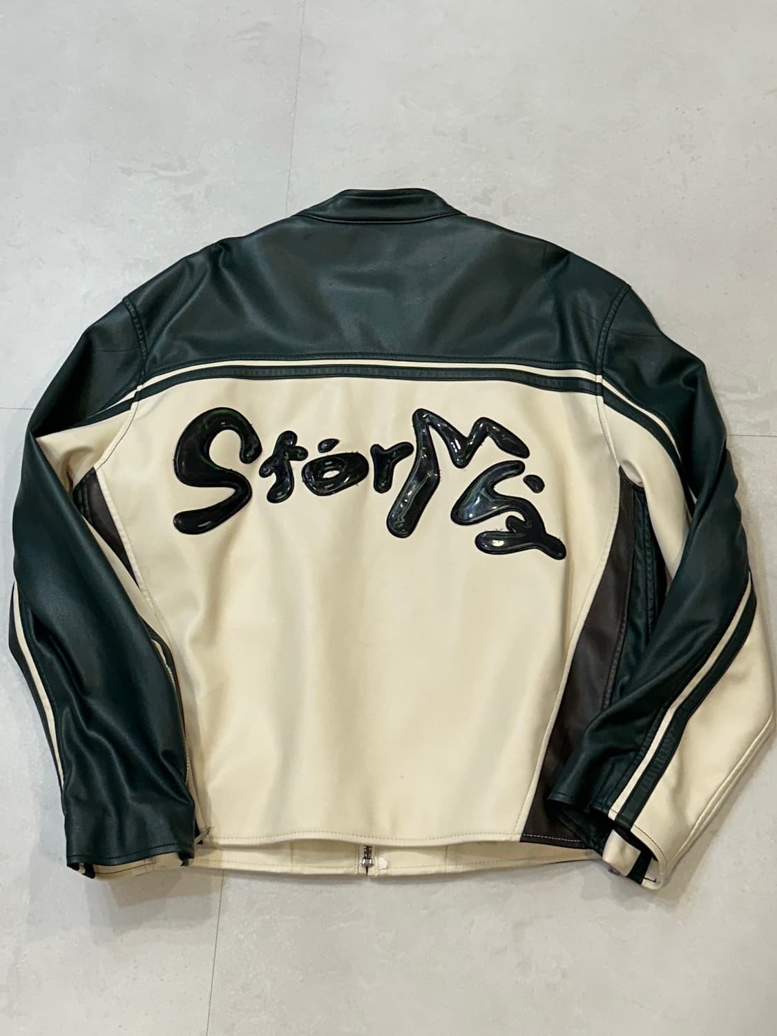 민타임 그린 모터사이클 레더 자켓 상품이미지3