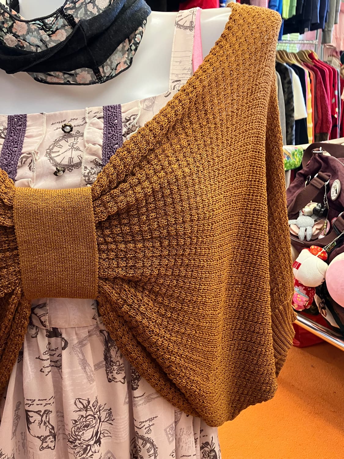 빈티지 초코 니트 리본 케이프 상품이미지3