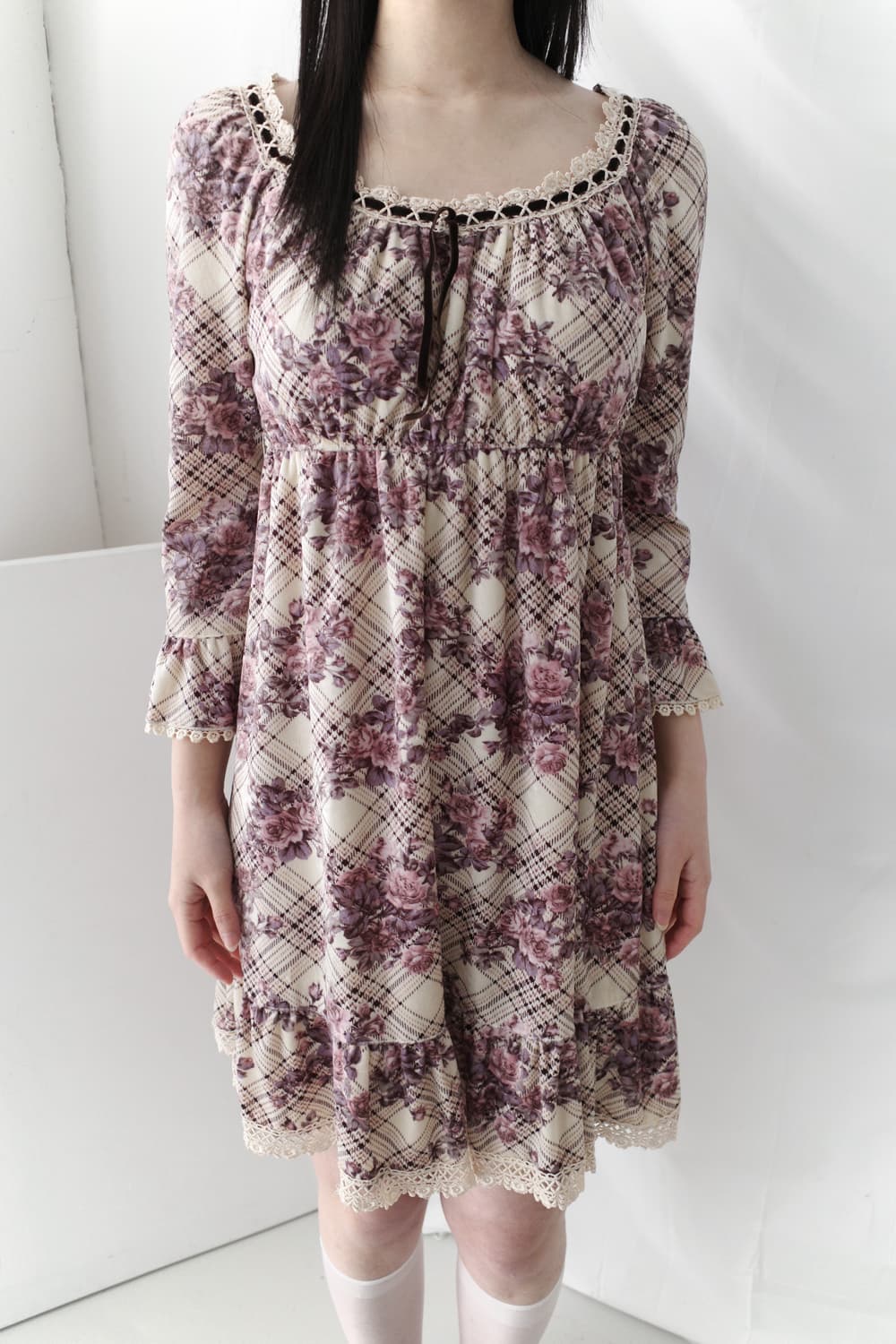 check flower one-piece 상품이미지5