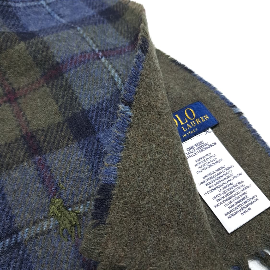 MX331 폴로 랄프로렌 타탄체크 그레이 양면 버진울 목도리 머플러 상품이미지5