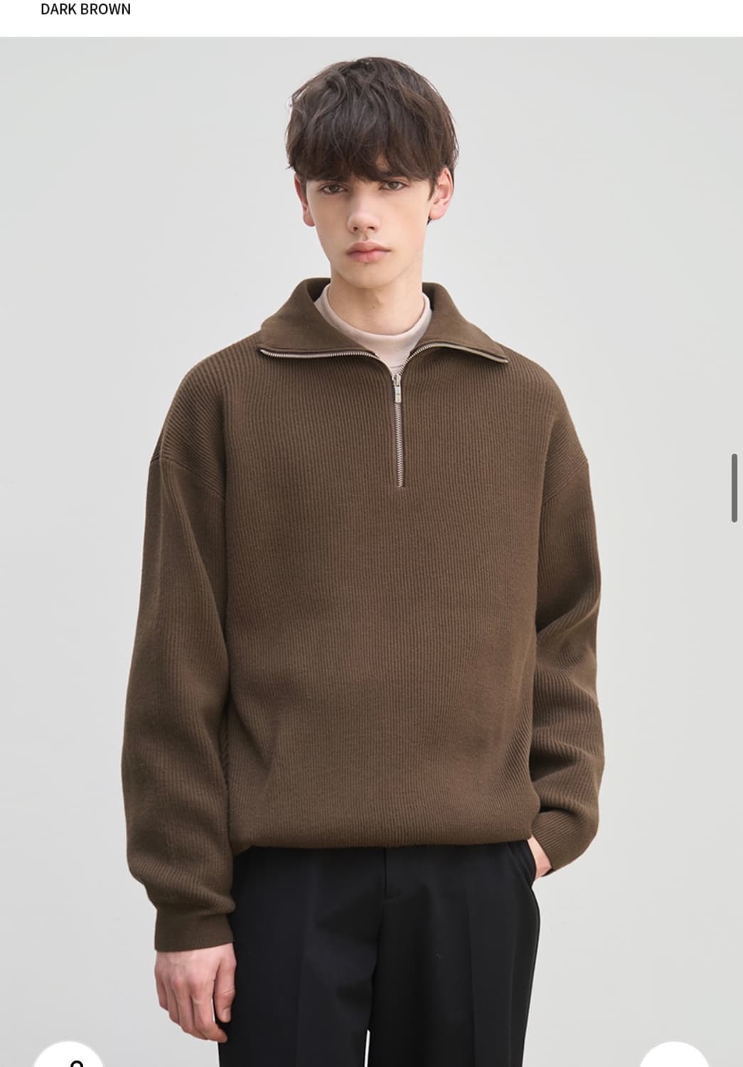(새상품)(L) 드로우핏 오버사이즈 하프 집업 카라 울 니트 BROWN 상품이미지3