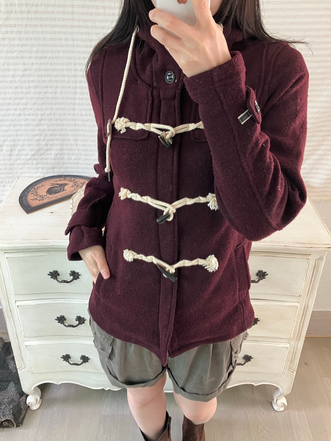 jpn vintage 레드와인 후드 떡볶이 코트 y2k 스트릿 갸루 펑키 상품이미지1