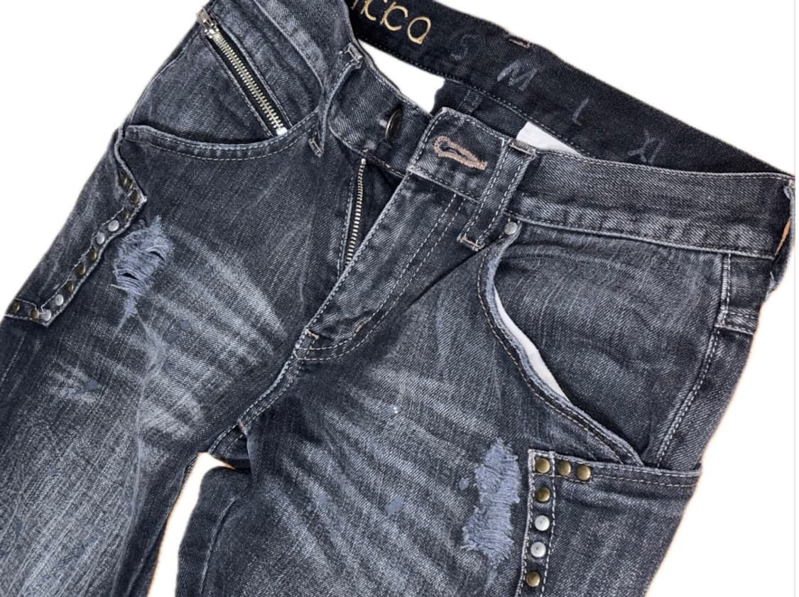 대장템 y2k 글리터 워싱 흑청 데님 로우라이즈 상품이미지1