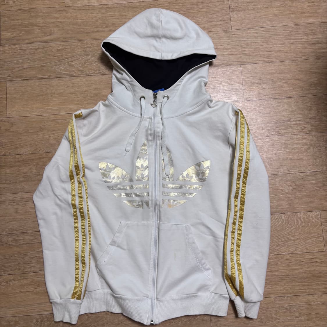 아디다스 빅로고 빈티지 화이트 골드 후드집업 져지 상품이미지1