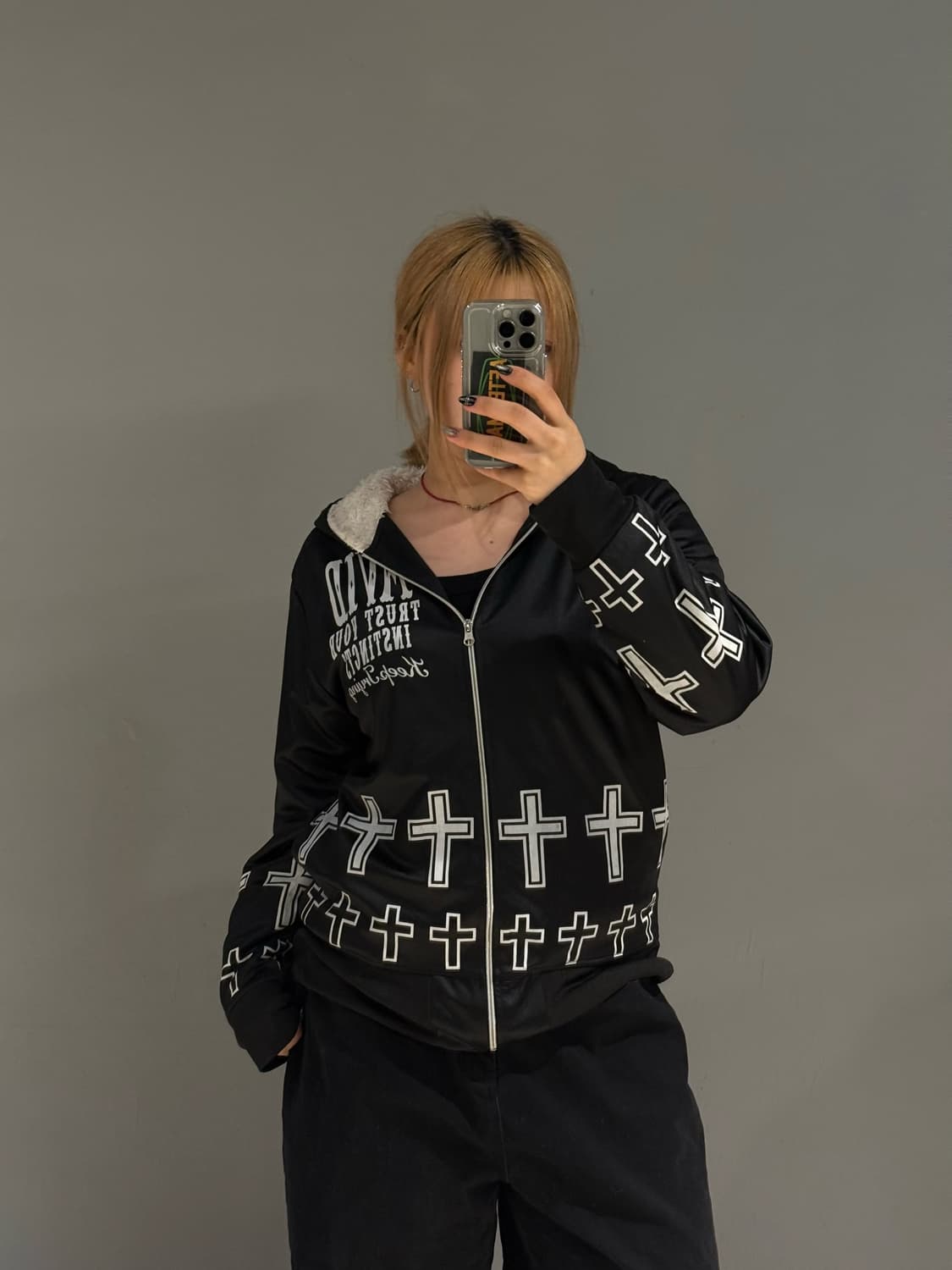 back maria printing cross hood zip-up 상품이미지2