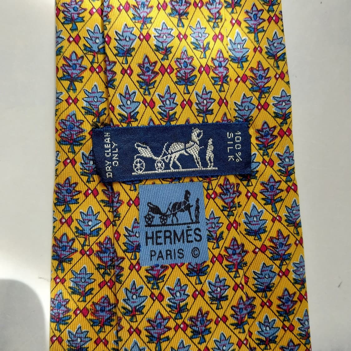 에르메스 머스타드 트리 패턴 넥타이 9.2cm B등급 K2590 상품이미지6