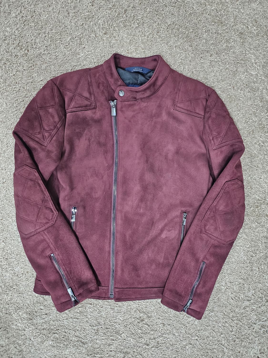 자라맨 ZARA 스웨이드 라이더 자켓 버건디 상품이미지1