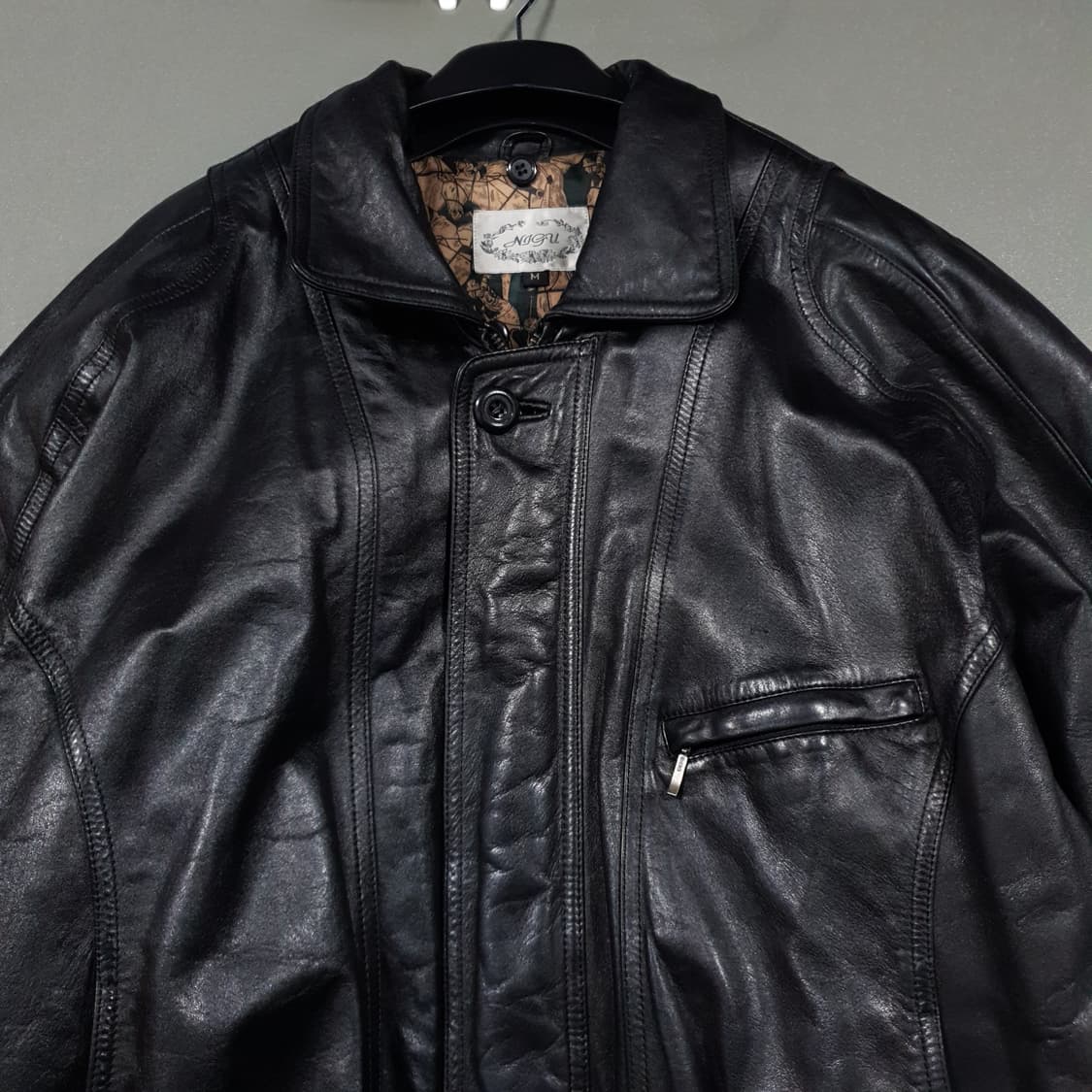 실측 L) VTG 90s 빈티지 램스킨 양가죽 100% 봄버 자켓 블랙 상품이미지4