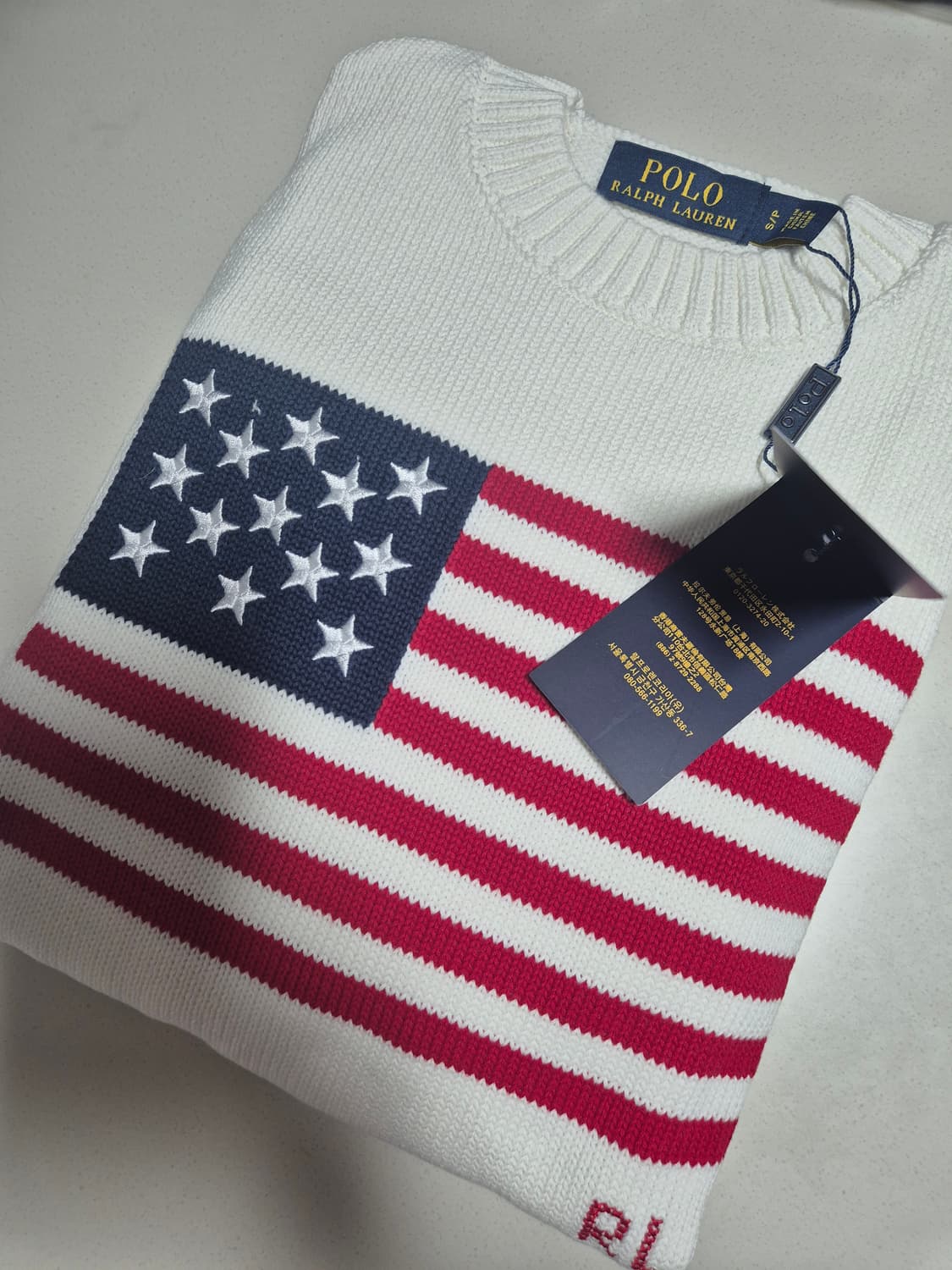 폴로 성조기 흰색 니트 S 상품이미지1