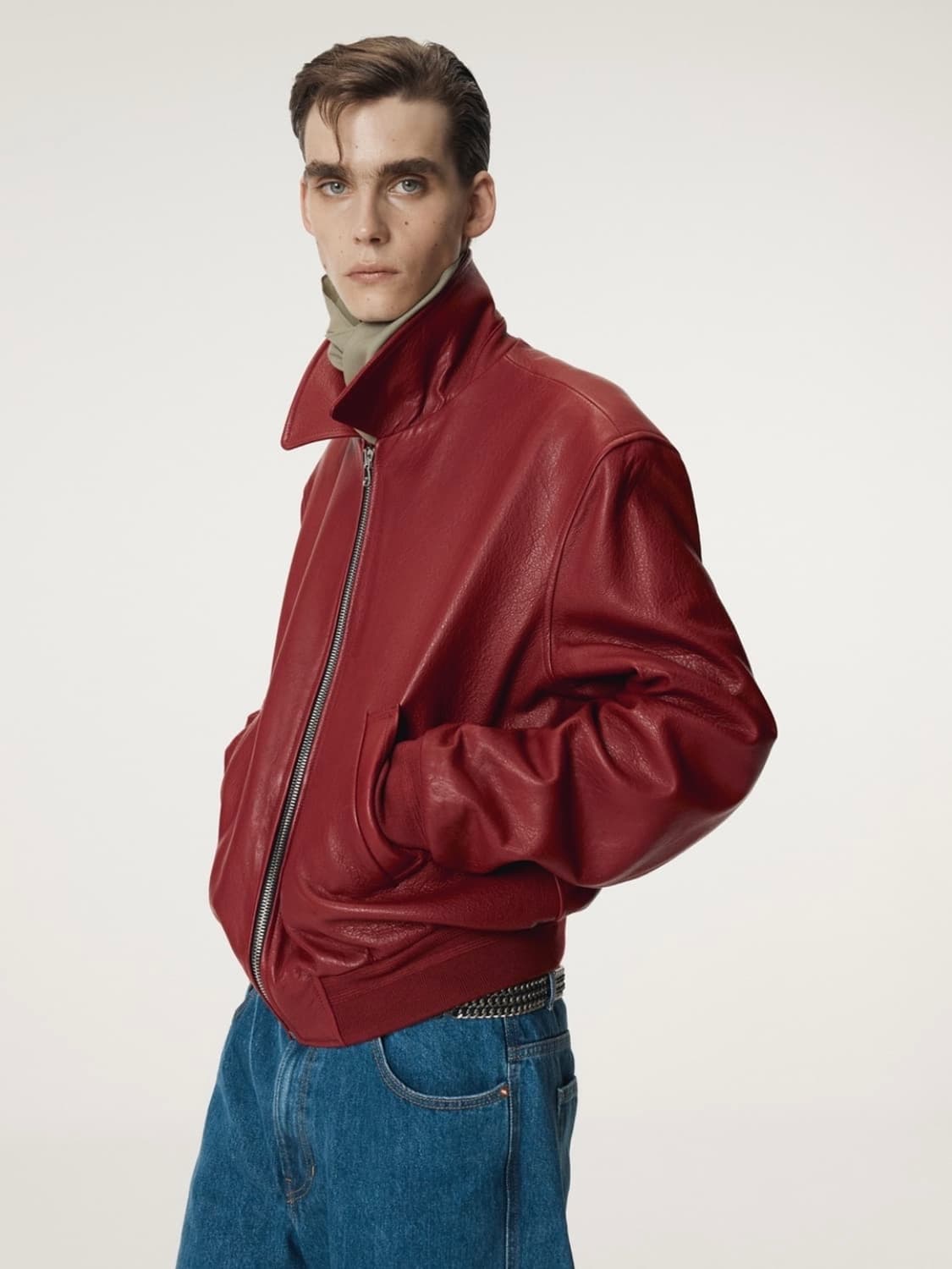 [M] 렉토 시그니처 벤 21 레더 가죽 블루종 점퍼 자켓 빈티지 레드 상품이미지1