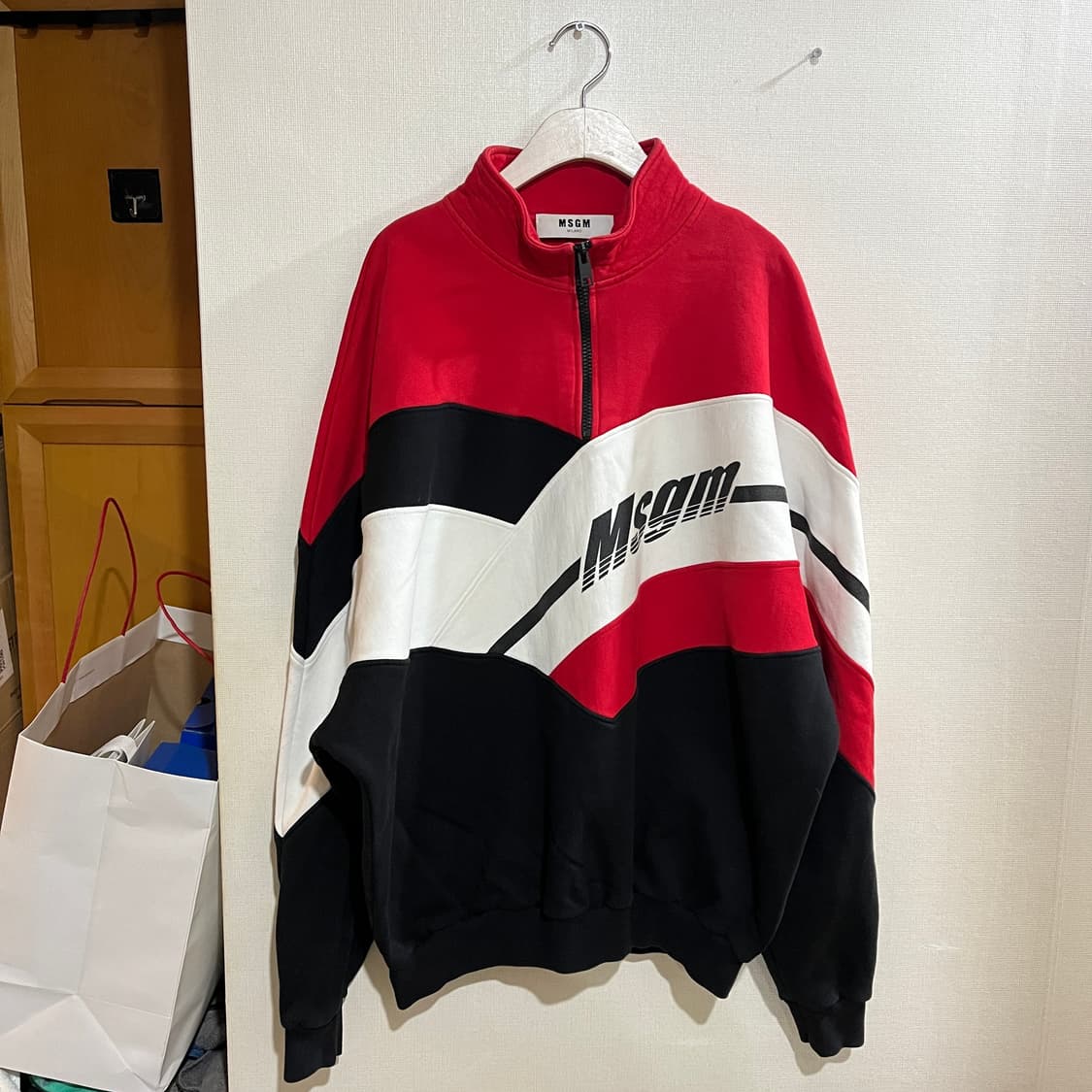 (가오리핏 오버핏M) MSGM 컬러블럭 기모 하프 집업 스웻셔츠 상품이미지1