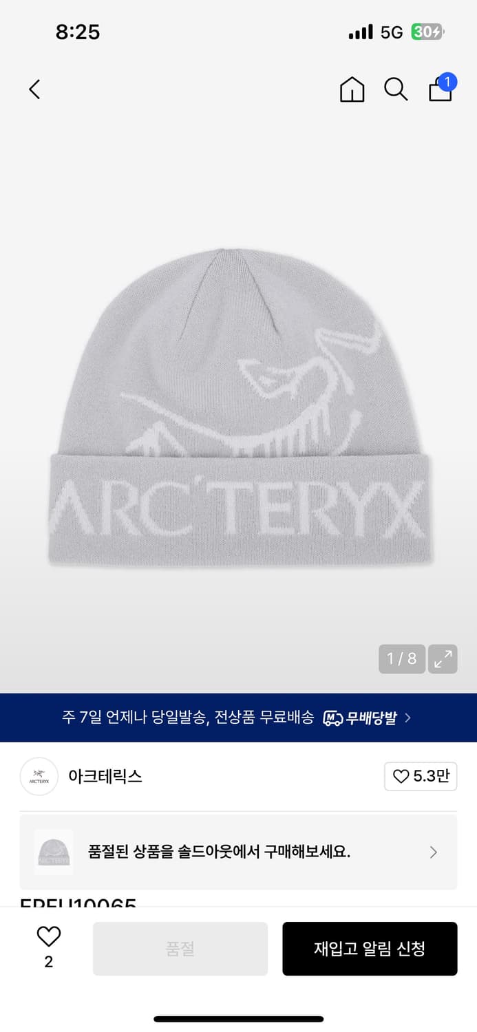 아크테릭스 버드워크토크 비니 실버그레이 1화착용  상품이미지1