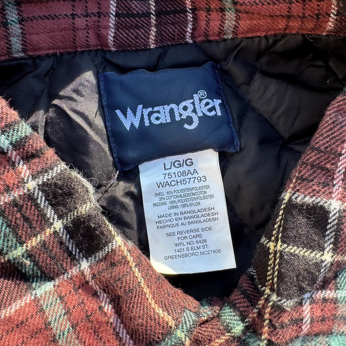 [L~XL] Wrangler 랭글러 누빔 체크 셔츠 자켓 상품이미지8